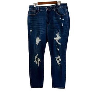 Judy Blue Boyfriend Fit Distressed Jeans In Dark Wash Size 14W